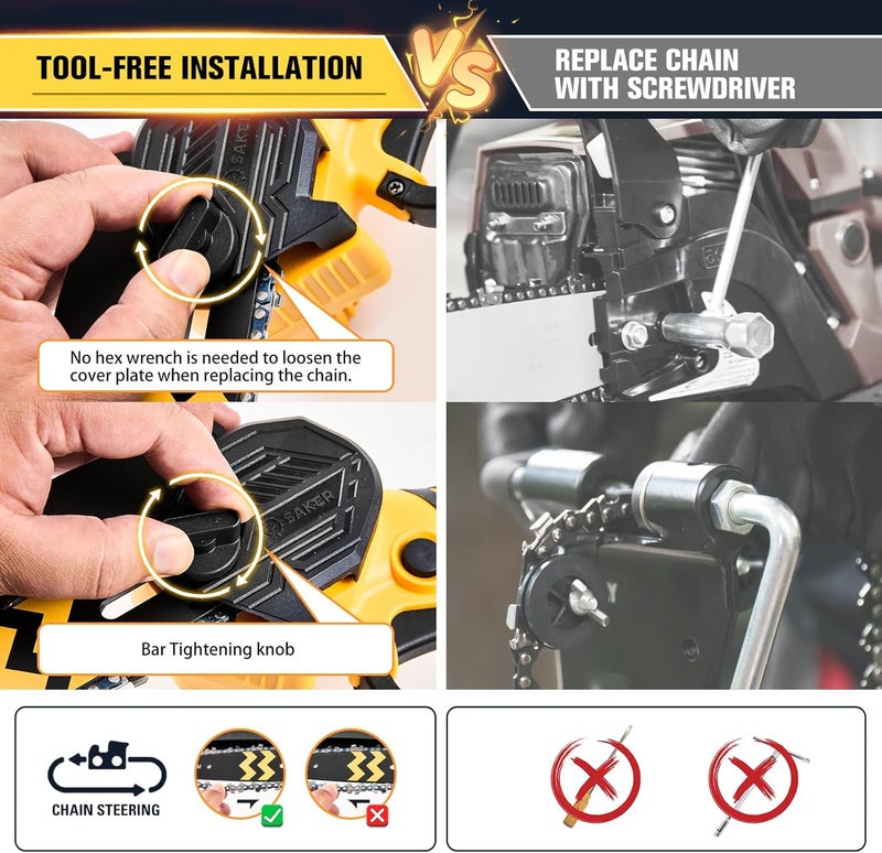 Saker Mini Chainsaw Cordless 6-Inch-Switch Security Lock-Cordless Power Chain Saws-Handheld Small Chainsaw for Cutting Wood Trimming and Woodworking- Mini Chain Saw Cordless with 1 Battery - Image 5